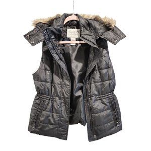 American Rag Black Puffy Vest with Removable Fur Hood